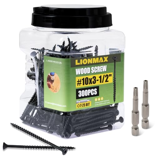 LIONMAX Deck Screws 3-1/2 Inch, Wood Screws #10 x 3-1/2", 300 PCS, Black - color: Black, size: #10 x 3-1/2"