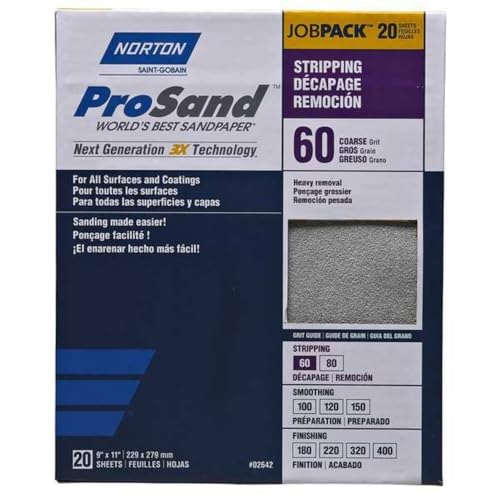 Norton Abrasives Sandpaper, ProSand Premium 320 Grit Sandpaper, Fine Sandpaper for Metal and Wood, Finishing Sand Paper,pack of 20 sanding sheets - size: 9" x 11"