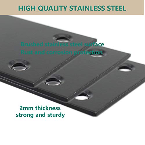 4 Pack Flat Straight Brace Brackets,ULIFESTAR Stainless Steel Mending Bracket Plate Metal Shelf Support Fixing Joining Plate for Furniture,Wood,Shelves,Cabinet with Screws Black (48x128mm/1.9x5'') - size: 48 x 128 x 2 mm