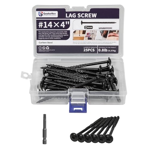 #14 x 4 Structural Lag Wood Screws, Heavy Duty Timber Deck Screws, 25 PCS - color: Black, size: #14 x 4"