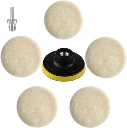 IPELY 7 Pcs 3 Inch Wool Polisher Buffing Wheel Small Buffing Pads for Drill Buffer Attachment with M10 Drill Adapter - size: 7 Pcs 3 Inch