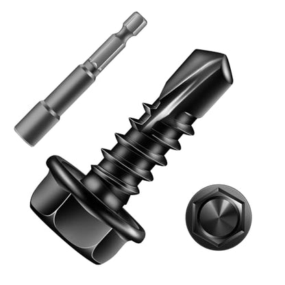 #8 x 5/8" Self Drilling Screws (235Pcs) Hex Washer Head 410 Stainless Steel Self Tapping Screws for Metal Sheet Metal Screws Black Oxide with Hex Socket Included - color: Black, size: #8 x 5/8"