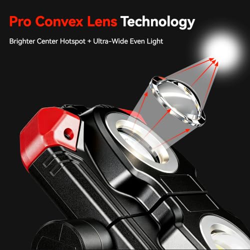 YZONI M6 2-Pack LED Work Light, 2500LM Rechargeable Magnetic COB Shop Light - color: Red