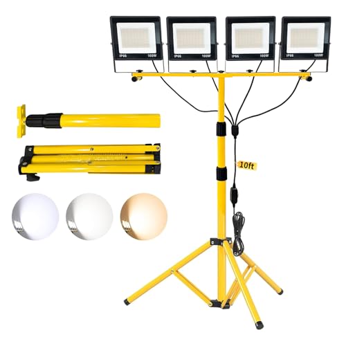 40000LM LED Work Light with Stand & Tripod 3 Head Dimmable IP66 - color: 4 Pack