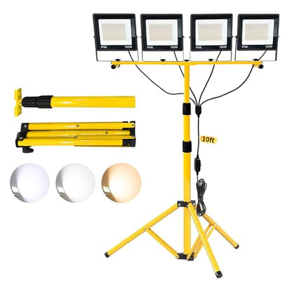 40000LM LED Work Light with Stand & Tripod 3 Head Dimmable IP66 - color: 4 Pack