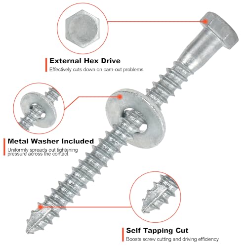 3/8" x 5" Lag Screws Bolts with Washers(50Pcs) - size: 3/8x5in