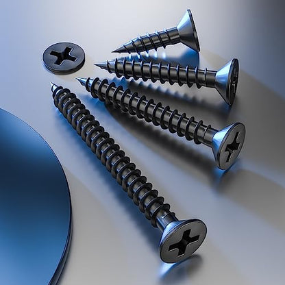 Wensilon (250Pcs) #8x1-1/4 Black Wood Screw Quick Metal Self Tapping Flat Head - color: Black, size: #8x1-1/4