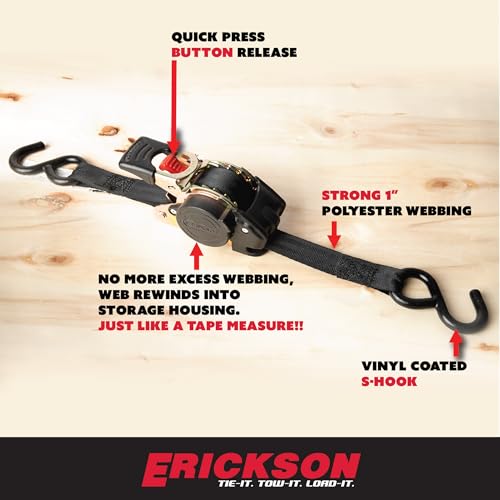 Erickson Pro Series Ratcheting Tie-Down Strap - Black, 1 in x 6 ft, 2 Pack - color: Black, size: 1in x 6ft