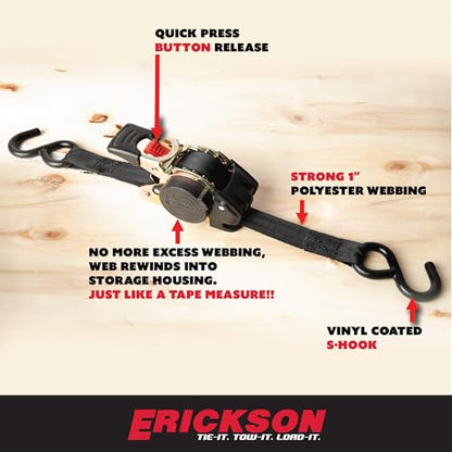 Erickson Pro Series Ratcheting Tie-Down Strap - Black, 1 in x 6 ft, 2 Pack - color: Black, size: 1in x 6ft