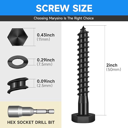 (20-Set) 1/4 x 2 Lag Bolts, Stainless Steel Heavy Duty Hex Head Lag Screws for Wood, Commercial/Industrial Grade 1/4 Bolts, Mounting Screws Bolts Kit, Black Oxided by Marysino - color: Black, size: 1/4" x 2"