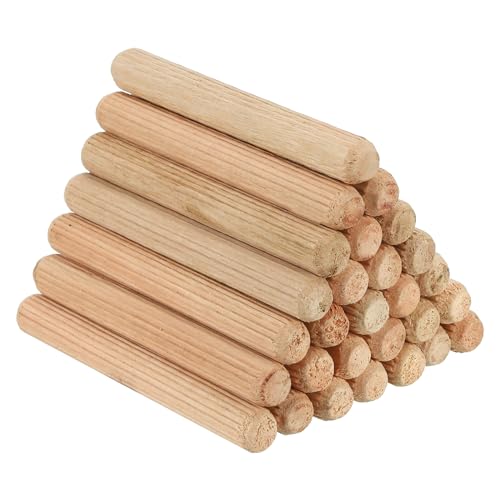 PATIKIL 3/8" x 3-5/32"(10 x 80mm) Wood Dowel Pins, 60 Pack Fluted Wooden Dowel Pin Straight Groove Rods for Furniture Door Art Crafts Projects - size: 3/8" x 3-5/32"