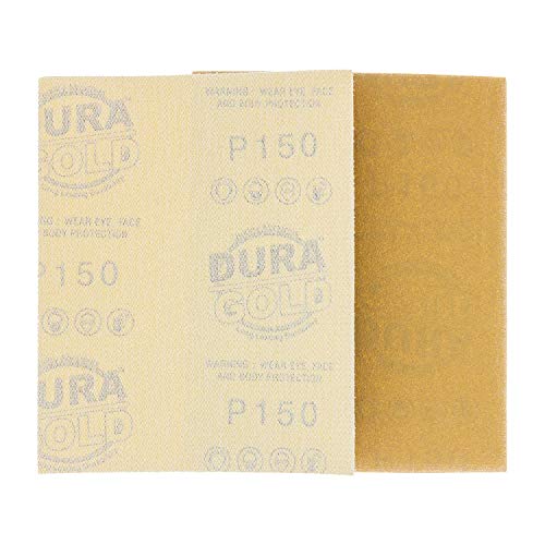Dura-Gold Premium 1/4 Sheet Gold Sandpaper Sheets, 150 Grit (Box of 25) - size: 150-Grit