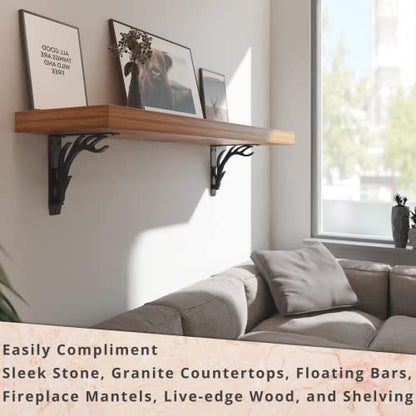 Starby Elk Lodge Antler Heavy Duty Steel Fireplace Mantel Brackets, Floating Shelf, Countertop Support, Log Cabin - Hand Welded (2 Pack) (10 x 10 x 2) - color: Elk Lodge, size: 10" x 10" x 2"