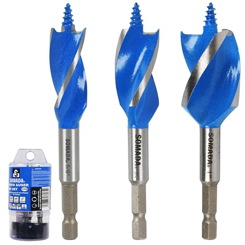 SOMADA Auger Drill Bit Set for Wood, 3-Piece, Hex Shank Quick Change - size: 3 PCS SET
