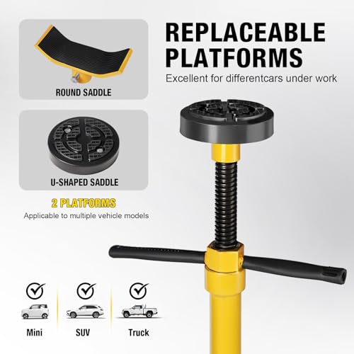 YELLOW JACKET Underhoist Support Stand 3/4 Ton Capacity Lifting from 52.8" to 76", 12 Inch Diameter Base, Bearing Mounted Spin Handle, Contoured Saddle Supports Vehicle Components, Self-Locking Screw - size: 3/4 ton normal