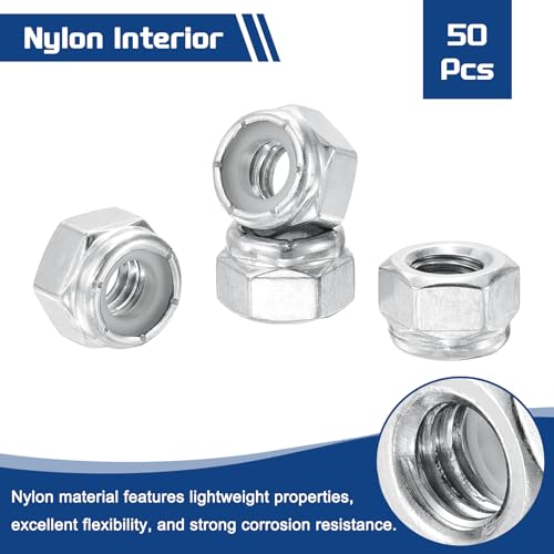 50Pcs 5/16"-18 Nylon Locking Hex Nuts 304 StainlessSteel Silver - color: Silver, size: 5/16"-18
