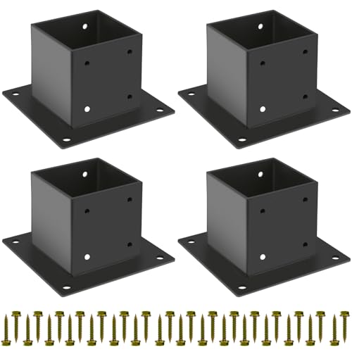 4×4 Post Base 4 Pcs,Deck Post Brackets,Inner Size 3.5"x3.5" Thick Steel Fence Post Anchor Base,Black Powder Coated Heavy Fence Post,for Supports Porch Railing Post Holders Pergola Brackets - size: 4 Pack Post Base 4x4"