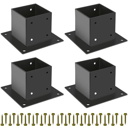 4×4 Post Base 4 Pcs,Deck Post Brackets,Inner Size 3.5"x3.5" Thick Steel Fence Post Anchor Base,Black Powder Coated Heavy Fence Post,for Supports Porch Railing Post Holders Pergola Brackets - size: 4 Pack Post Base 4x4"