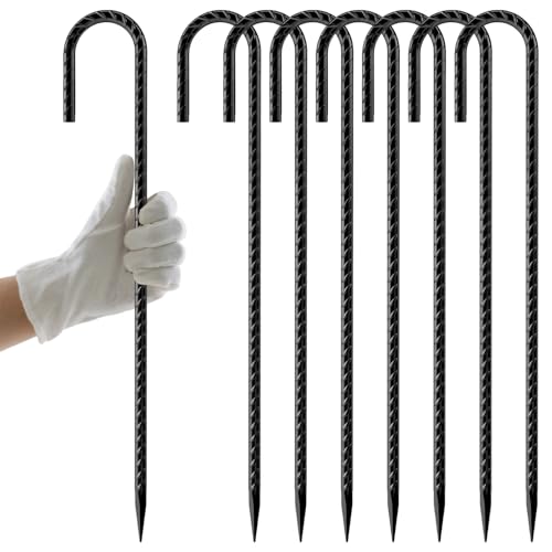 AAGUT Rebar Stakes 12 Inch J Hook, Premium Anti-Rust Tent Stakes for Canopy - color: Black J-12 Inch-Φ1/4", size: 8pcs