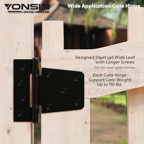 3.5inch Heavy Duty Strap Gate Hinges, Black Shed Door Hinges, Fence Gate Hinges Hardware Kit for Wooden Gates, Vinyl Fence, Barn Door, 6 Pcs