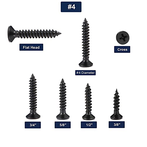 #4 x 5/8" Wood Screw 100Pcs 18-8 (304) Stainless Steel Screws Flat Head Phillips Fast Self Tapping Drywall Screws Black Oxide by SG TZH - size: #4 x 5/8"