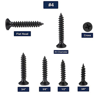 #4 x 5/8" Wood Screw 100Pcs 18-8 (304) Stainless Steel Screws Flat Head Phillips Fast Self Tapping Drywall Screws Black Oxide by SG TZH - size: #4 x 5/8"