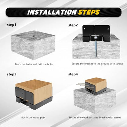 Black 6Pcs 6x6 Post Base Brackets Fit for Concrete Inner Size 5.5"x5.5" - size: Black