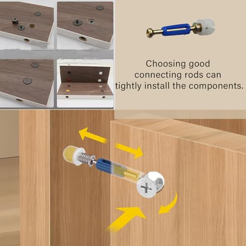 OFCOX 124Pcs 3 in 1 Cam Lock Screws and Nuts Set, Heavy Duty Zinc Alloy Furniture Connecting Fittings, Twist Lock Fasteners Bolts Dowels for Cabinet Drawer Dresser Cupboard Hardware Spare Parts Kit