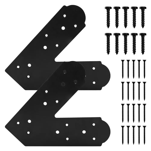 45-Degree Steel Angled Bracket - 2 Pcs, Flat Fixing Mending Plates, Black Repair Plate, Corner Brace with Screws Set for Wood, Lumber, Timber Connectors - style: 45-Degree
