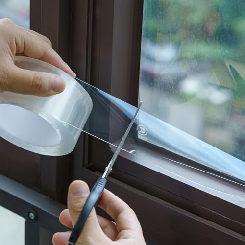 Transparent Window Weather Sealing Tape，Weather Stripping Residue-Free Clear Window Insulation Caulk Tape for Doors Windows and Shower Glass Gaps Bathroom，Weather Stripping Door Seal(2IN x 16.4FT) - size: 2inch x 16.4Ft