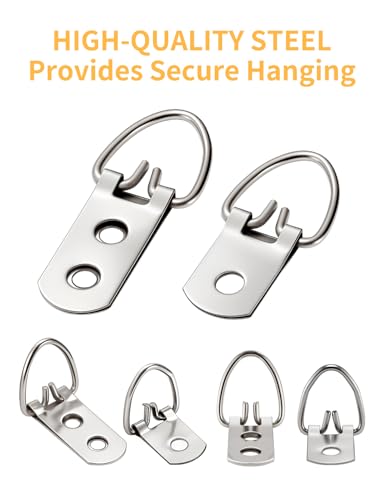 (2 Sizes, 140PCS) D-Ring Picture Hangers with Screws Kit,Heavy Duty - color: Silver