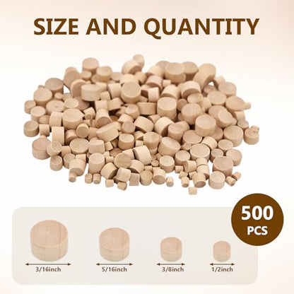 200PCS 4-Sizes Wood Plugs for Screw Holes Wood Plug, for Holes in Locking Hole Tube Furniture, Suitable for Furniture, Table and Chair Legs, Cabinet Reserved Holes, 3/16 in, 5/16 in, 3/8 in, 1/2 in