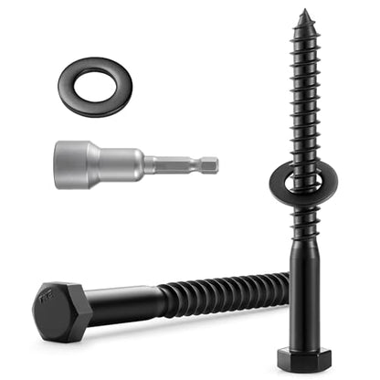 3 Sets 1/2" x 4" Hex Head Lag Screws Bolts with Flat Washers 304 Stainless Steel 18-8 Black Zinc Plated Heavy Duty Lag Screw for Wood - size: 1/2x4 (3sets)