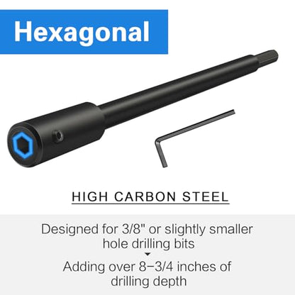 10 Inch Forstner Bit Extension Hole Saw Extension for 3/8" Drill Bit Extension,Adding Over 8-3/4 inches of Drilling Depth (10" for 3/8" Hexagonal Shank) - size: 10" for 3/8" Hexagonal Shank