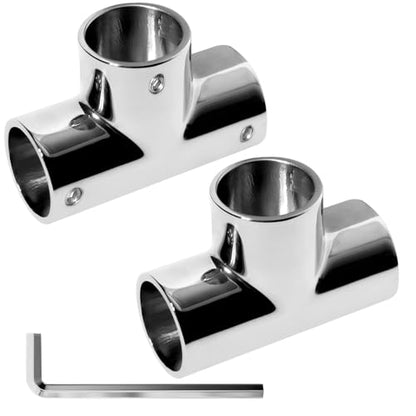 2 Pack Rail Fitting for 7/8" 1" 1-1/4" Railing, Satinless Steel 316, Marine Grade Straight Elbow 2- Way 3-Way 90 Degree Tee Connector, Boat Handrail Hardware - size: 1 inch (25mm), style: 3-Way T Style