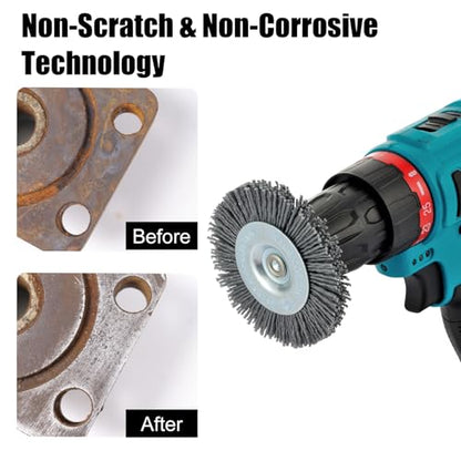 MAXMAN Nylon Drill Brush Set, Abrasive Wheel &Cup Brush, Rust/Paint Remover