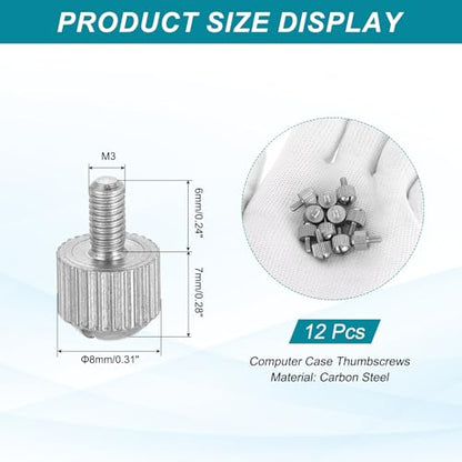 MECCANIXITY 12 Pcs M3x6mm PC Computer Case Thumbscrews, Carbon Steel Nickel Plated Knurled Thumb Screws Bolts Fasteners for Computer Cover, Motherboard, Fan, Power Supply, Silver - color: Silver, size: M3x6mm