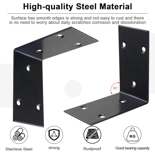 10 Pack 3.3"x3.3" L Brackets Heavy Duty 90 Degree Angle Brackets Large Black Corner Bracket Metal L Shape Bracket for Wood Furniture Framing Fence - size: 85X85MM