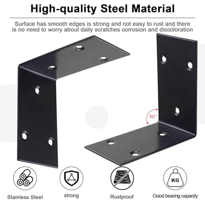 10 Pack 3.3"x3.3" L Brackets Heavy Duty 90 Degree Angle Brackets Large Black Corner Bracket Metal L Shape Bracket for Wood Furniture Framing Fence - size: 85X85MM