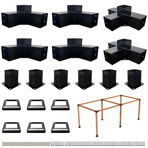 Pergola Kit with 3-Way Brackets & 4-Way Corner Brackets - size: 18-Pc Flat kit: 4P 3-Way+2P 4-Way+ 6P Base&Cover