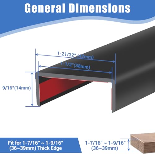Rubber Edge Trim, 1-1/2 inches Self-Adhesive U Channel Edge Protector for Woods, Flexible U Shaped Peel and Stick Edge Banding, Edge Guard, Fit 1.5"(38mm), 10Ft, Black - size: Fit 1-1/2"- L10'