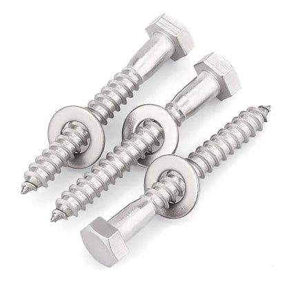 20-Sets 1/4 x 2-1/2" Hex Head Lag Screws & Flat Washers, Heavy Duty Lag Wood Screws, 304 Stainless Steel (18-8), 1/4" Bolt - size: 1/4 x 2-1/2