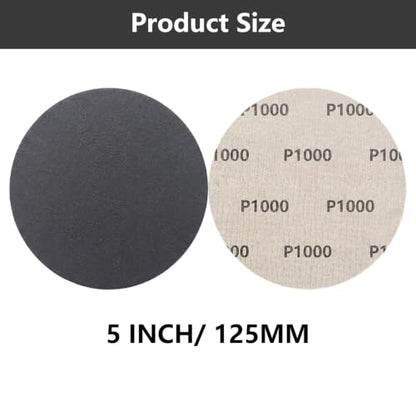 50Pcs 5 Inch Hook & Loop Sanding Discs, 1000 1500 2000 3000 5000 Grit Assortment Wet Dry Silicon Carbide Sandpaper for Automotive Wood Metal Polishing