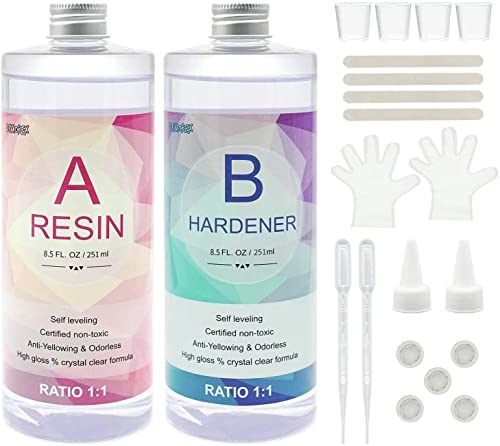 Epoxy Resin Kit, Crystal Clear, Self-Leveling, Easy 1:1 Mix (17oz) - size: 17 oz