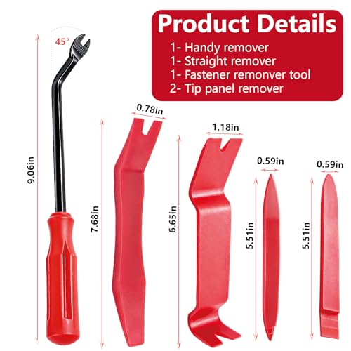 5Pcs Car Trim Removal Tool Kit, Plastic Pry Tools and Clip Remover for Automotive Interior Door Panel, Dashboard, Upholstery and Audio System Repair, Universal Fit for Sedans, SUVs and Trucks