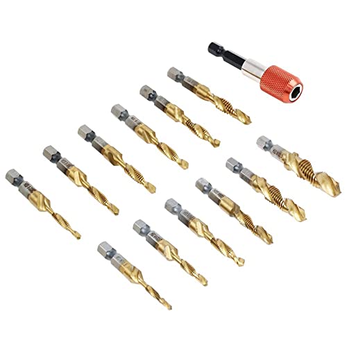 13 Pack Titanium Drill Tap Bit Set, SAE Metric Tap Drill Bits for Metal