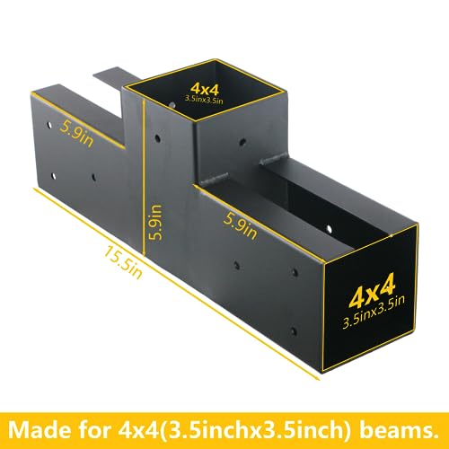 4x4 Pergola Brackets Kit, 3-Way T Shape, 3.58 x 3.58 in, 2 Pack - color: T-shape 3-Way--2Pack