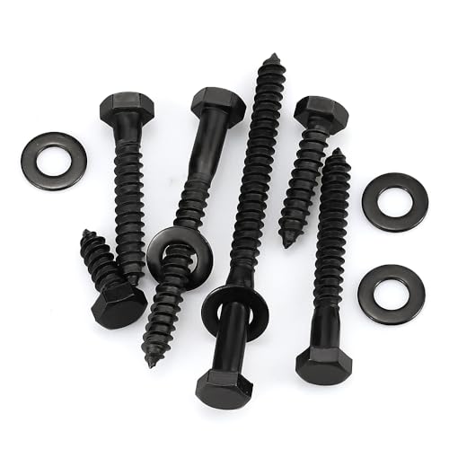 8-Sets 3/8 x 5 Black Hex Head Lag Screws & Flat Washers, Heavy Duty Wood Lag Screws, 304 Stainless Steel (18-8), 3/8" Bolt - size: 3/8 x 5