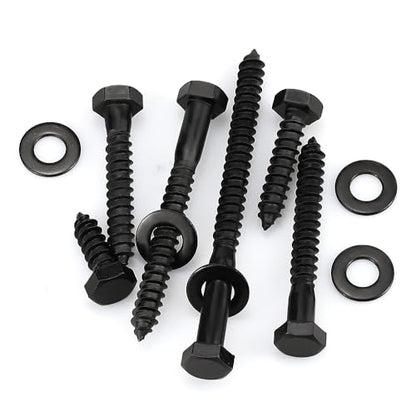 20-Sets 1/4 x 2 Black Hex Head Lag Screws & Flat Washers, Heavy Duty Wood Lag Screws, 304 Stainless Steel (18-8), 1/4" Bolt - size: 1/4 x 2