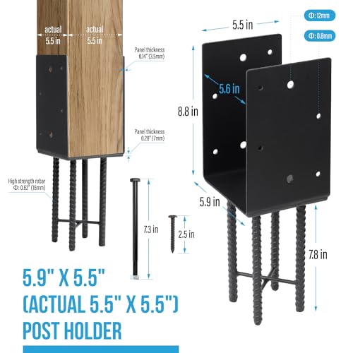 6x6 U-Shape Post Base Heavy Duty Wet Concrete Holder (Black - Set 2) - size: 6IN, style: Set 2